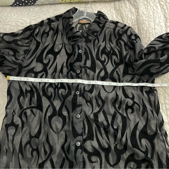 Vintage Harley-Davidson Black Burnout Velvet Sheer Button Front Blouse Size M - Picture 10 of 13